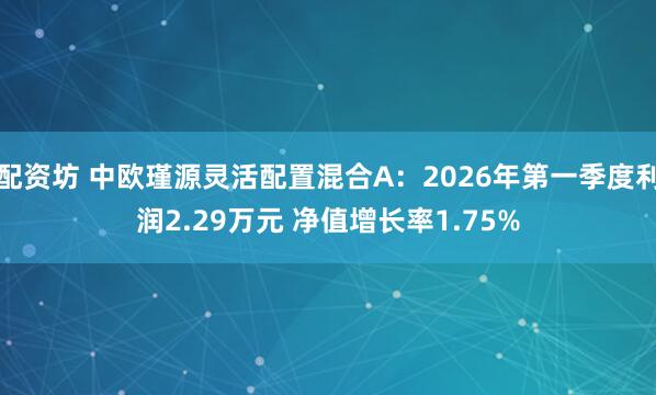 配资坊 中欧瑾源灵活配置混合A：2026年第一季度利润2.29万元 净值增长率1.75%